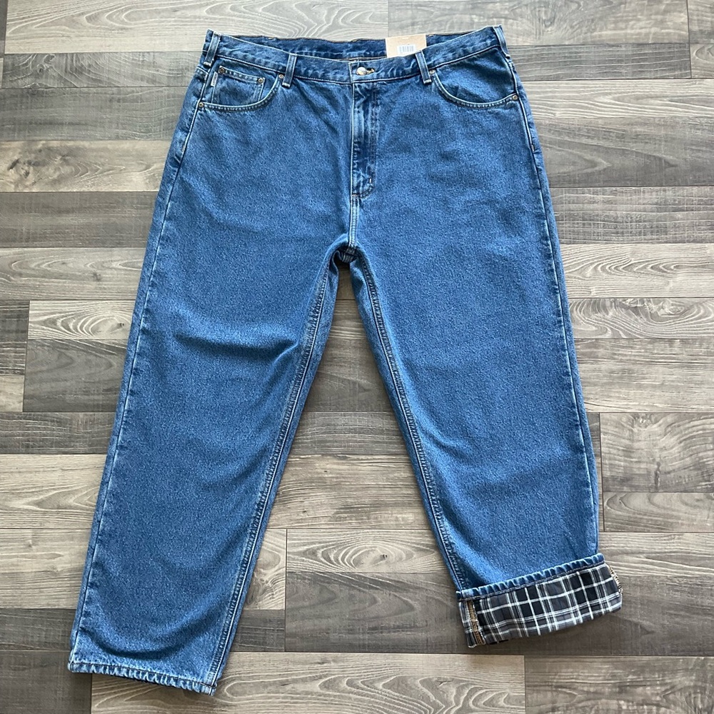 42x30 NWT Carhartt Flannel Lined Jeans Men’s Blue Relaxed Fit Straight B172 DST